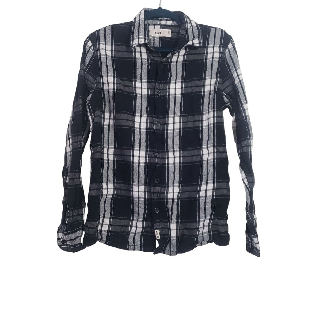 Hollister Mens Black Plaid Button Down‎ Shirt Size M Casual Preppy Fall Church